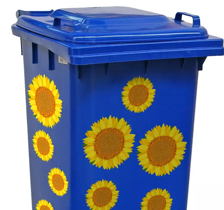 Prullenbak sticker zonnebloemen - TenStickers