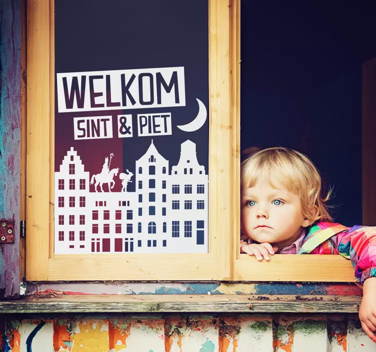 Raamsticker Sinterklaas raamhuisjes - TenStickers