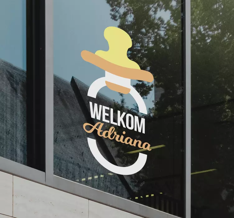 Raamsticker speen baby welkom met naam - TenStickers