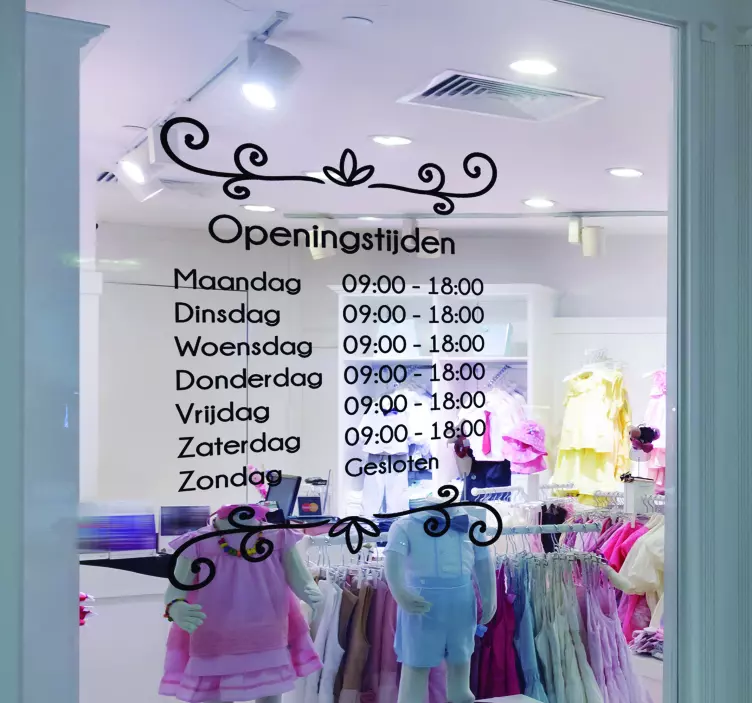 Etalage sticker gepersonaliseerde openingstijden - TenStickers