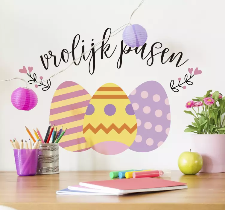 Raamsticker tekst vrolijk pasen paaseitjes - TenStickers