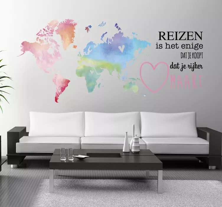 Muursticker woonkamer met reizen - TenStickers