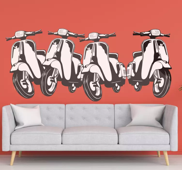 Retro scooter trio voertuigen sticker - TenStickers