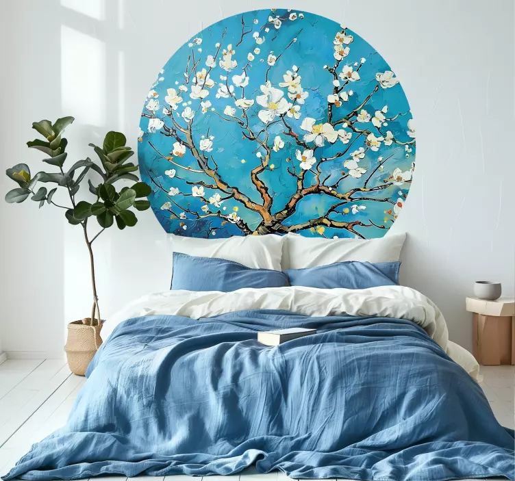 Rond blauw ontwerp van bloemen slaapkamer muursticker - TenStickers