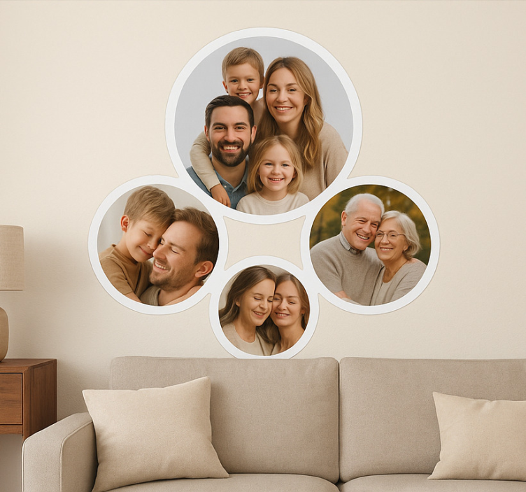 Ronde aangepaste foto's woonkamer muursticker - TenStickers