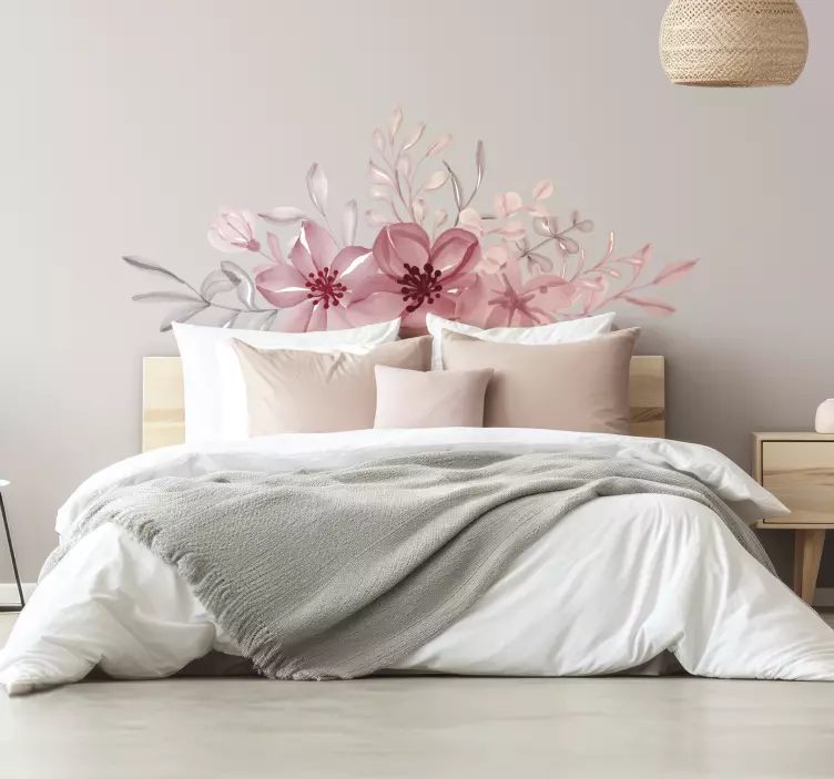 Roze bloemen slaapkamer muursticker - TenStickers