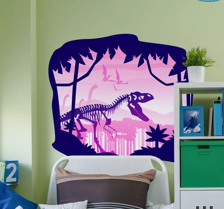 Scène met dinosaurusskelet dino muursticker - TenStickers
