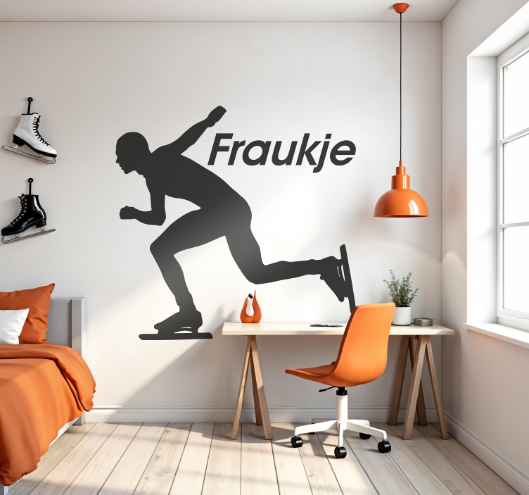 Schaatser met naam sport sticker - TenStickers