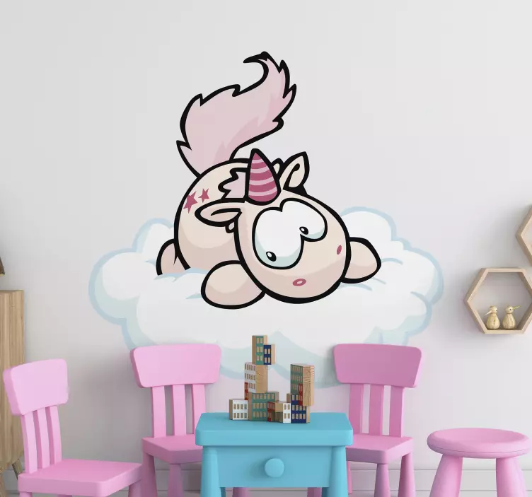 Schattige eenhoornwolk muursticker kinderkamer - TenStickers