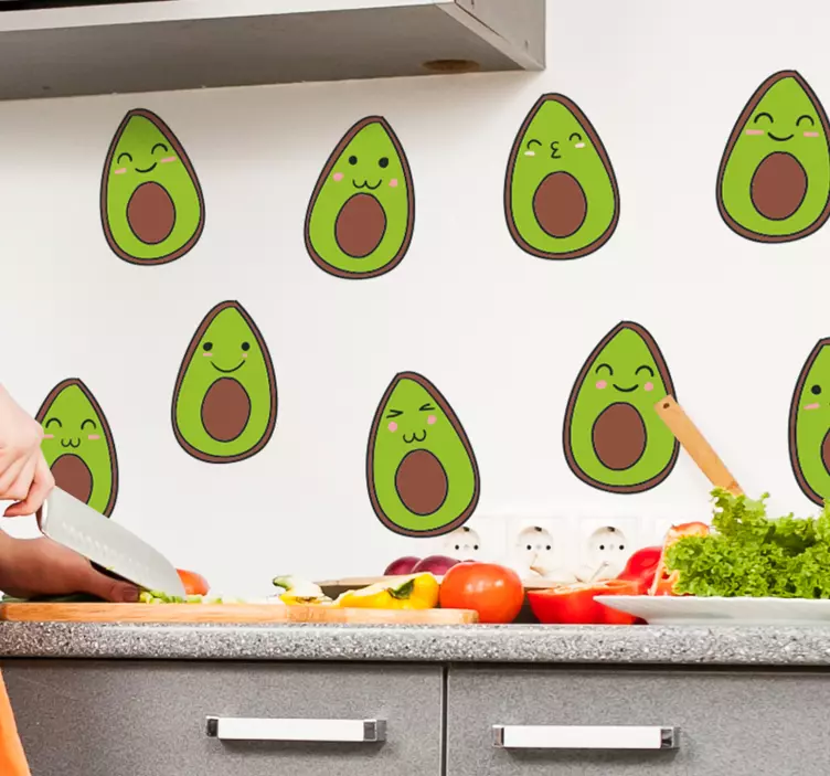 Stel gelukkige avocado's muursticker keuken - TenStickers