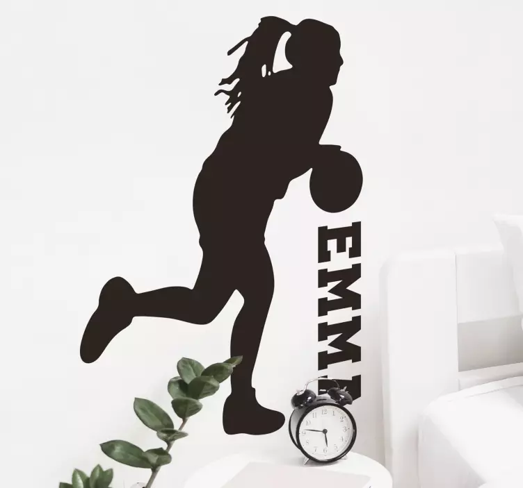 Silhouette stickers basketbalspeelster met naam - TenStickers