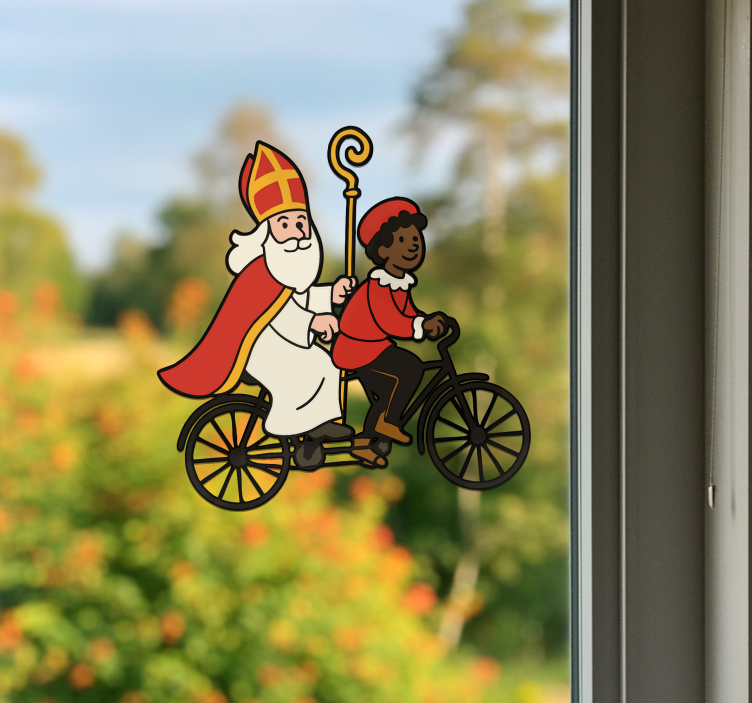 Sint en piet op fiets muursticker - TenStickers