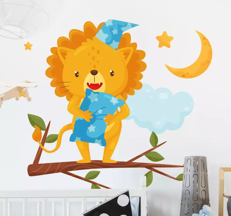 Slaperige leeuw pyjama muursticker kinderkamer - TenStickers