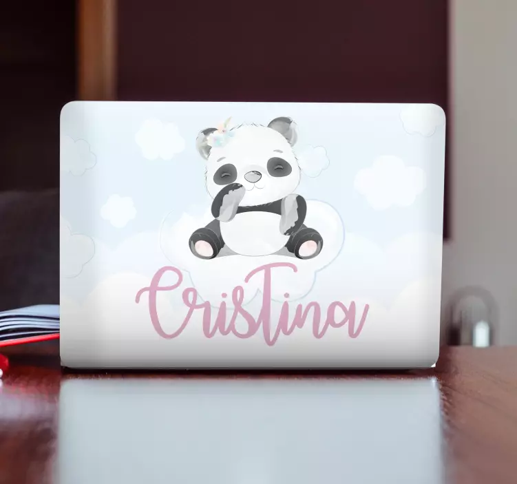 Speels pandakarakter laptop sticker - TenStickers