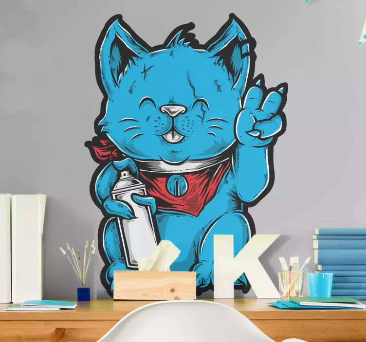 Speelse blauwe kat sticker kat en hond - TenStickers
