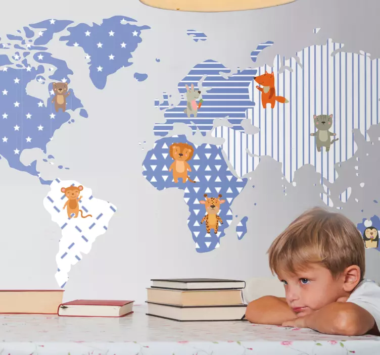 Geïllustreerde dierenkaart muursticker wereldkaart - TenStickers