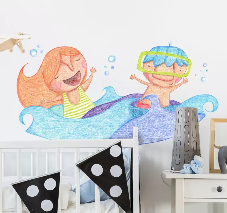 Spelende kinderen water sticker - TenStickers