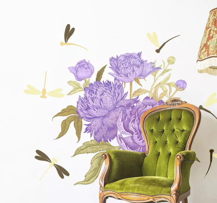 Sticker bloemen en planten lavendel pioenroos arrangement - TenStickers