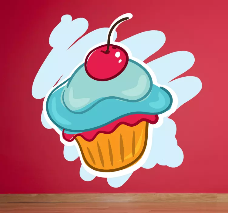Sticker Cupcake met kers - TenStickers