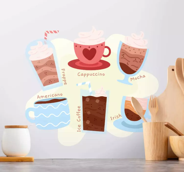 Sticker gastronomie koffievariëteiten en smaken - TenStickers