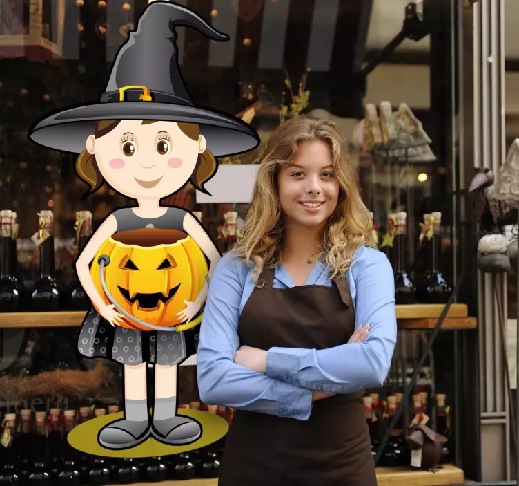 Sticker Halloween meisje pompoen - TenStickers