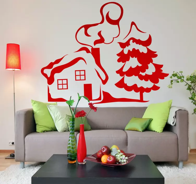 Sticker huis boom sneeuw winter - TenStickers
