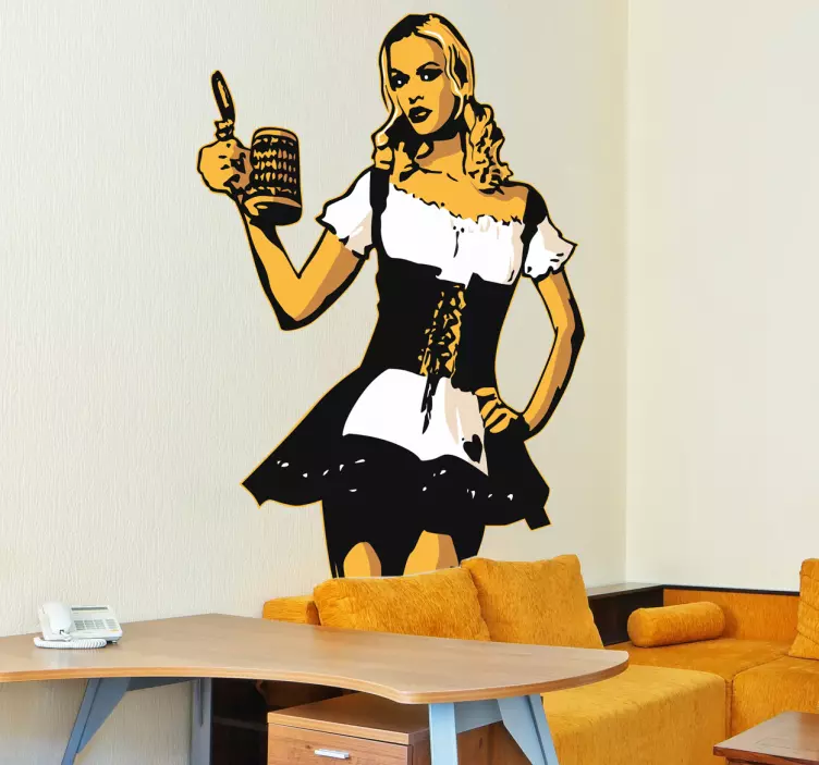 Sticker jonge dame serveerster bier - TenStickers