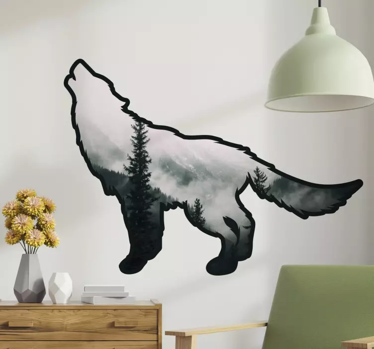 Sticker kat en hond wolf silhouet bos - TenStickers