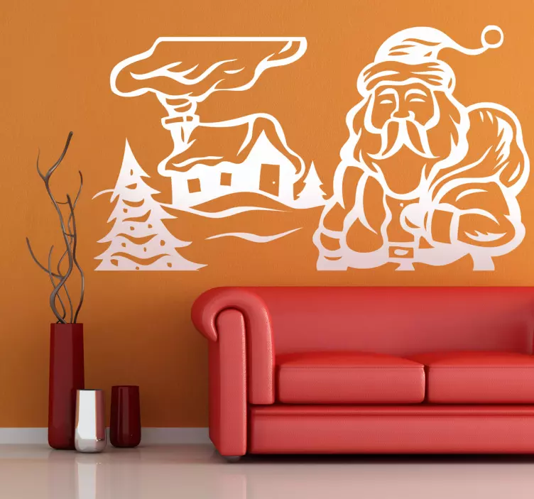 Sticker kerstman huis kerstboom - TenStickers