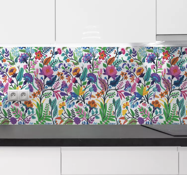 Sticker keuken bloemen patroon - TenStickers