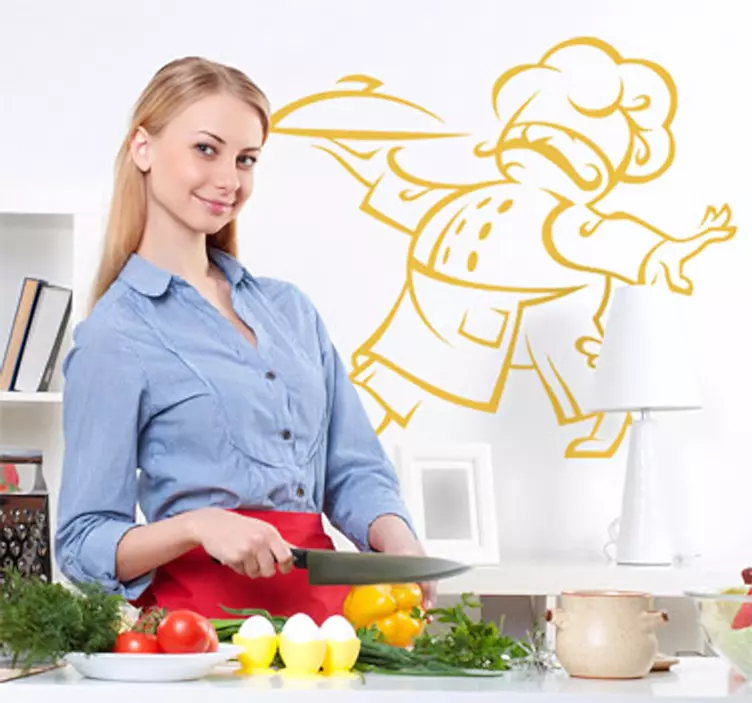 Sticker keuken chef bediening snor - TenStickers