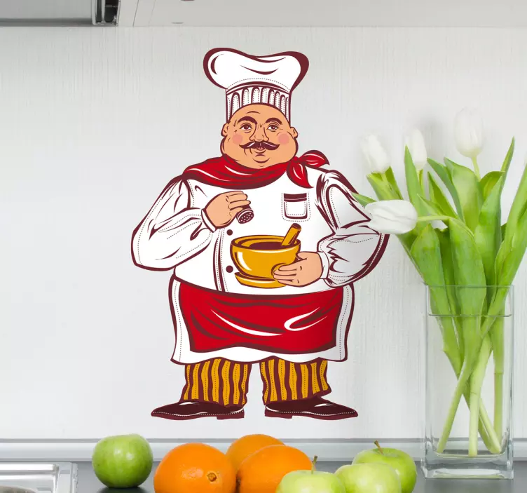 Sticker keuken dikke kok kleur - TenStickers