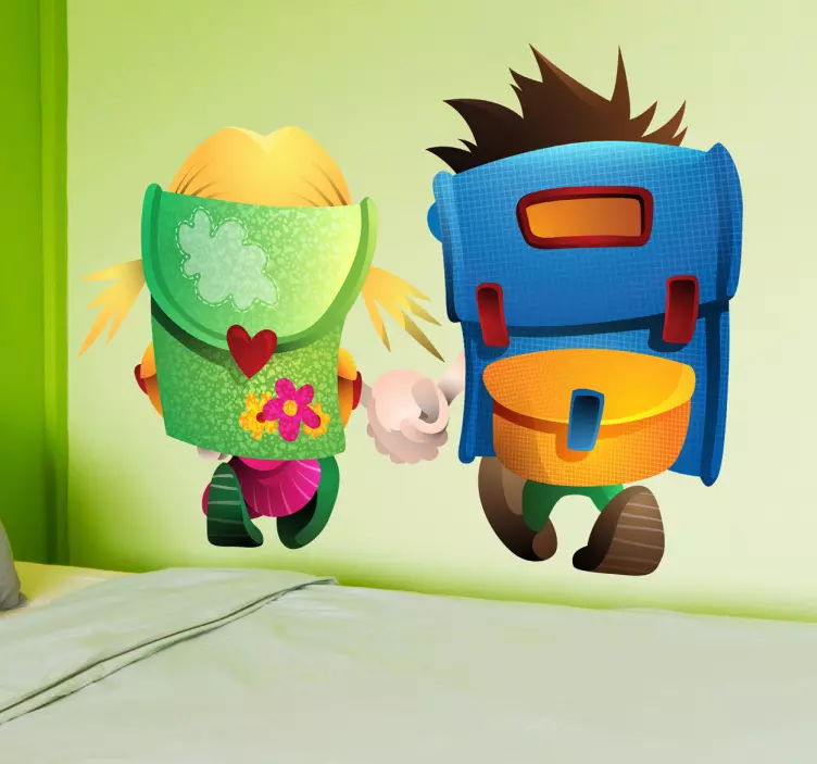 Sticker kinderen op weg naar school - TenStickers