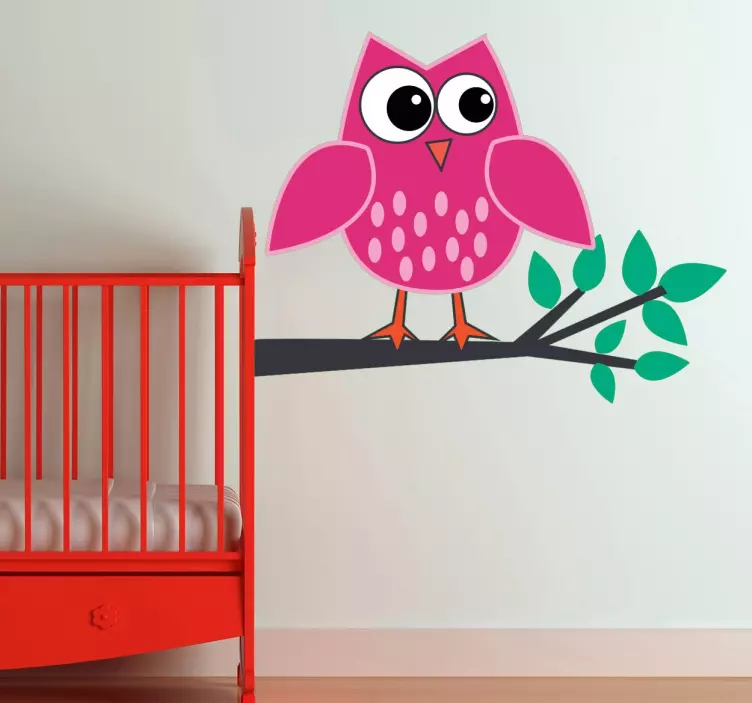 Sticker kinderen roze uil - TenStickers