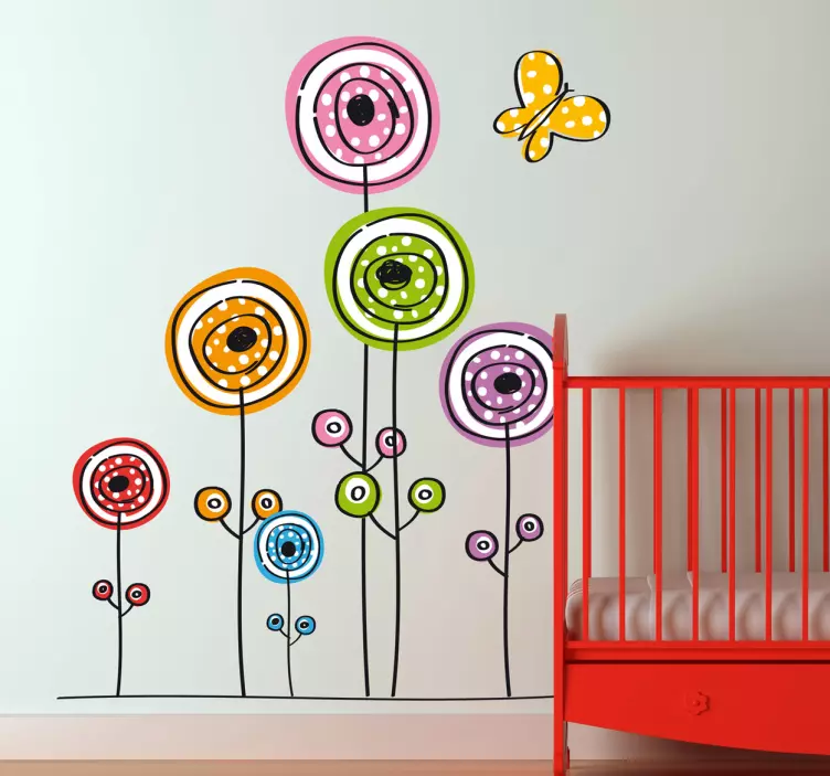 Sticker kinderkamer abstracte bloemen en vlinder - TenStickers