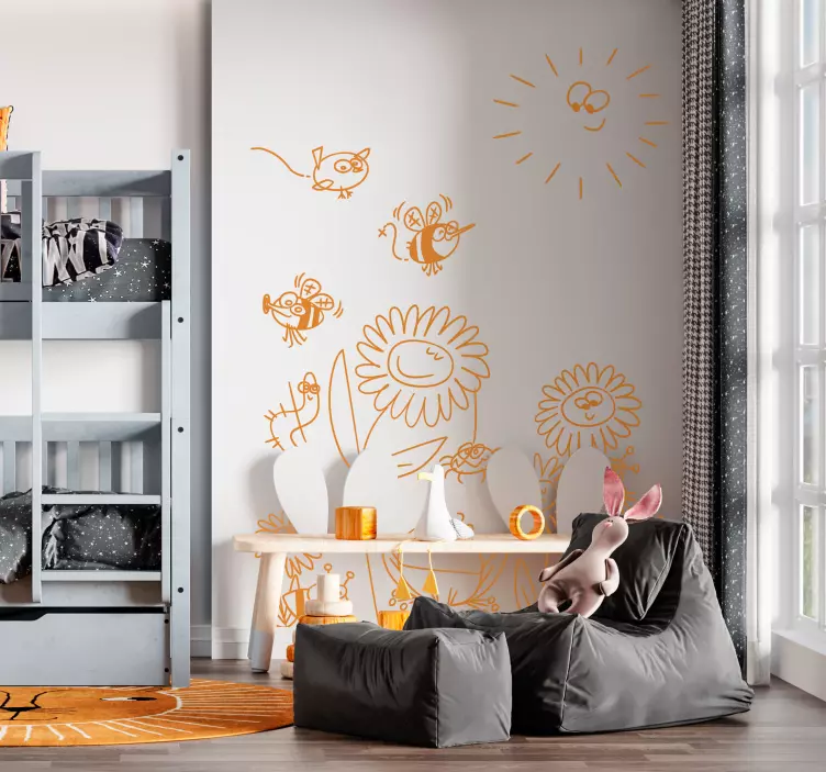 Sticker kinderkamer bloemen en insecten - TenStickers