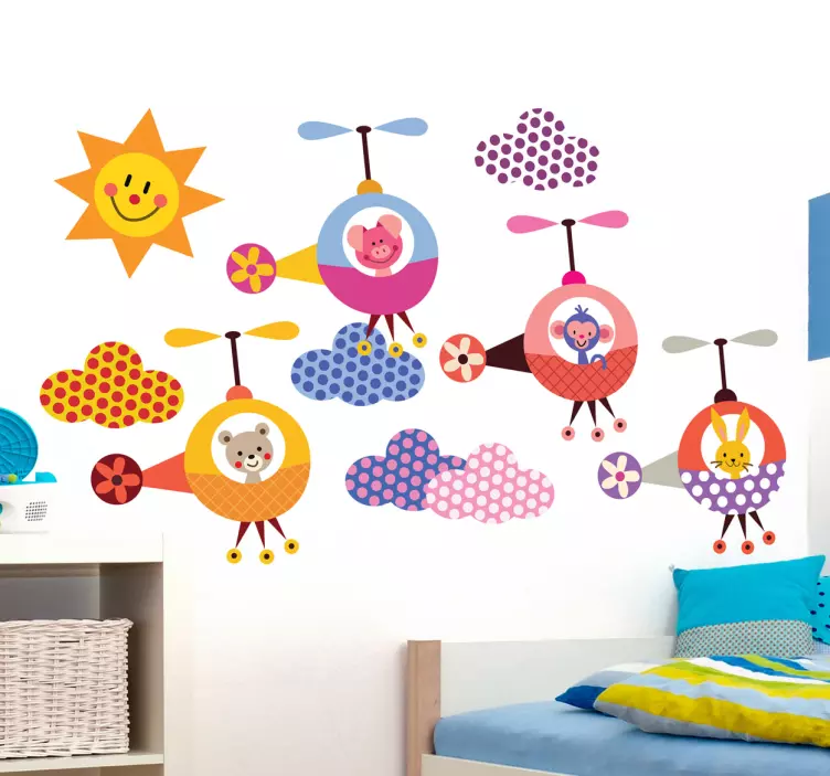 Sticker kinderkamer dieren helicopters - TenStickers
