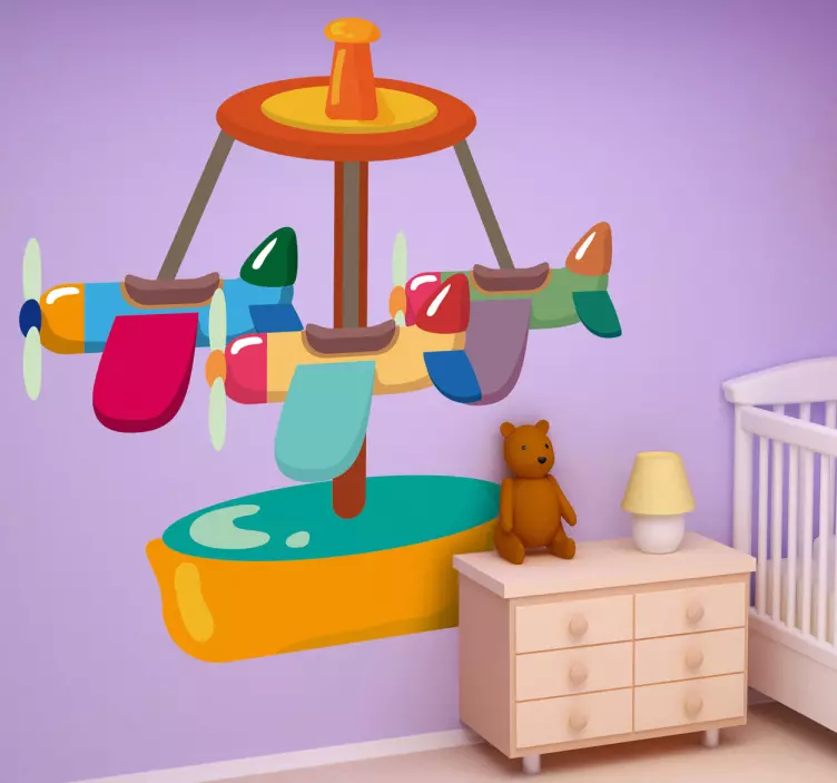 Sticker kinderkamer draaimolen vliegtuigen - TenStickers