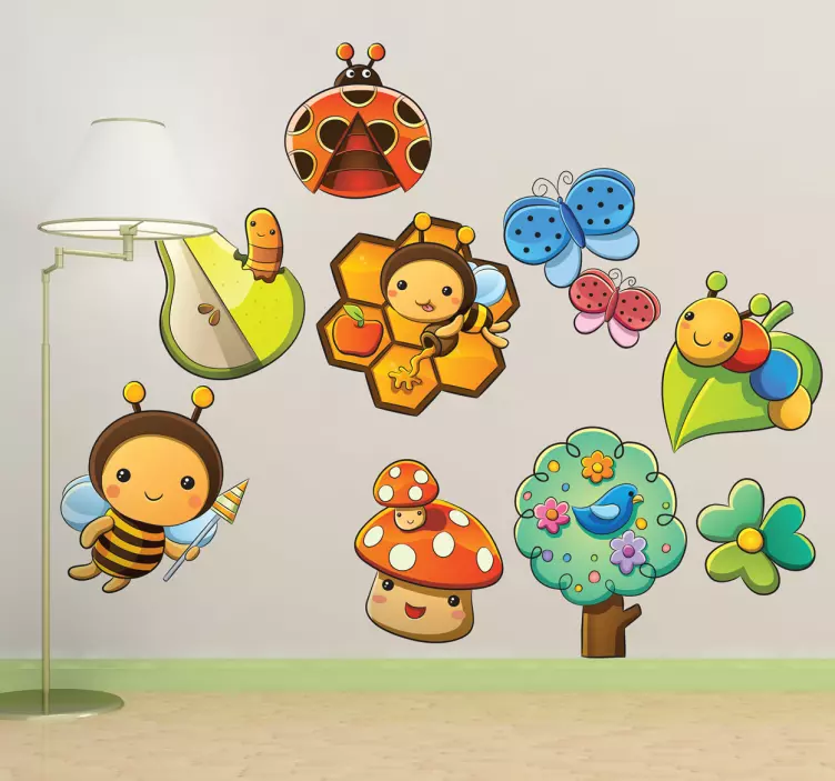Sticker kinderkamer insecten en bloemen - TenStickers
