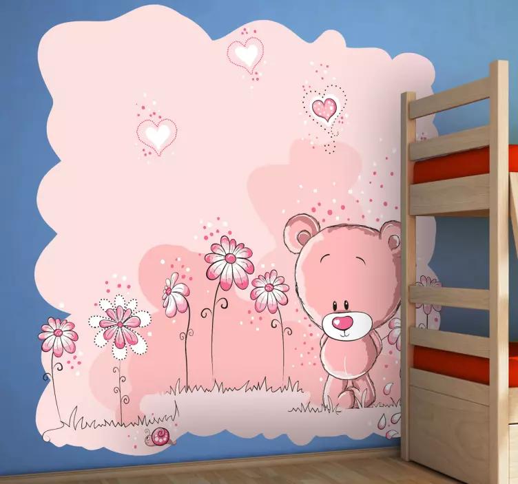 Sticker kinderkamer roze knuffel hartjes - TenStickers