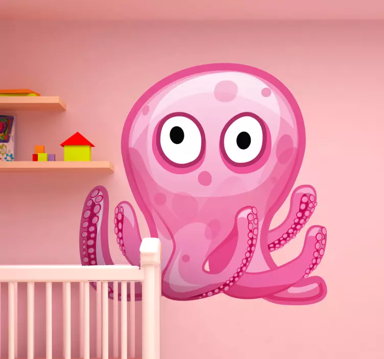 Sticker kinderkamer roze octopus - TenStickers