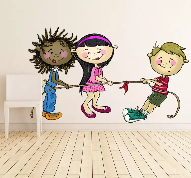 Sticker kinderkamer touwtrekken kinderen - TenStickers