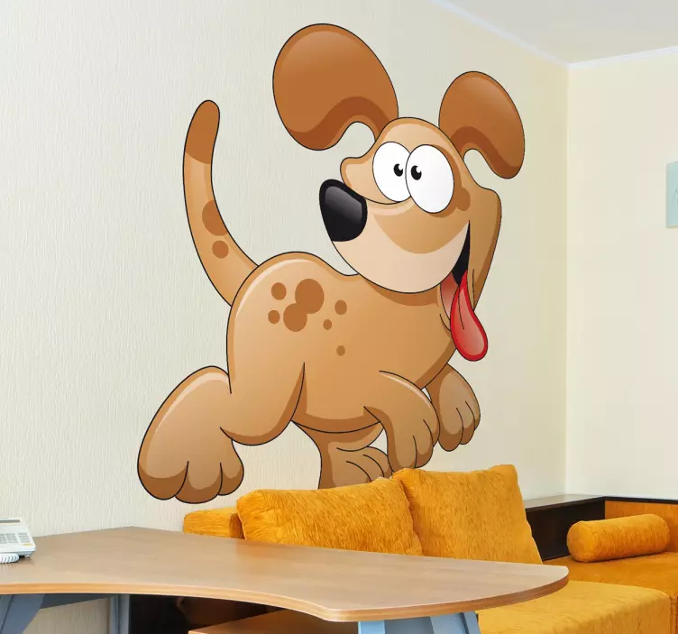 Sticker kinderkamer vrolijk spelende hond - TenStickers