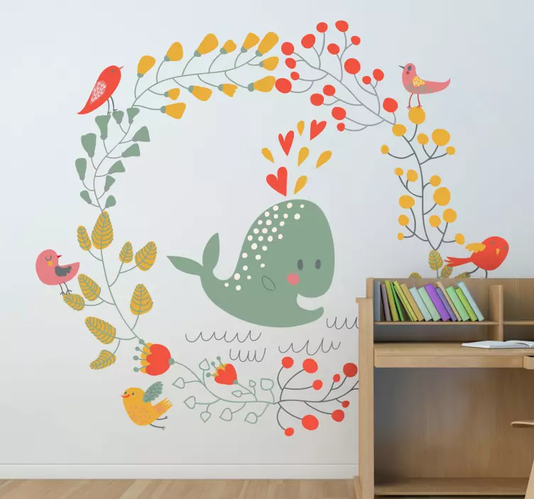 Sticker kinderkamer walvis en vogels - TenStickers