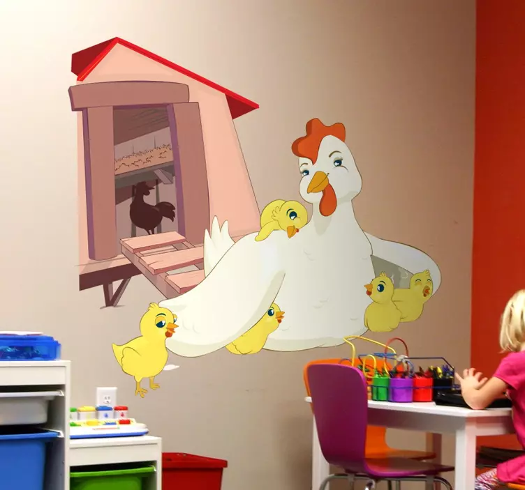 Sticker kip met kuikentjes - TenStickers