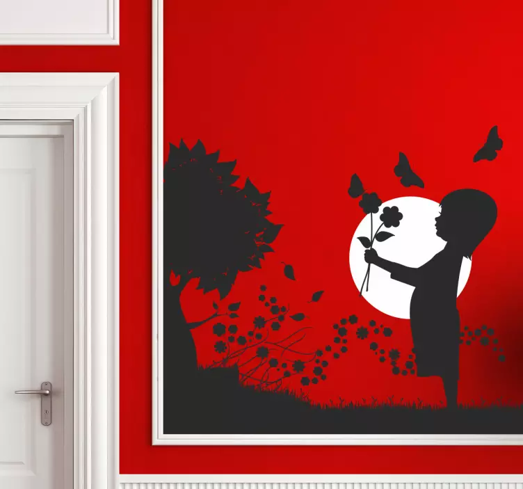 Sticker meisje bloemen vlinders - TenStickers