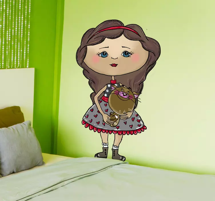 Sticker meisje met kat - TenStickers