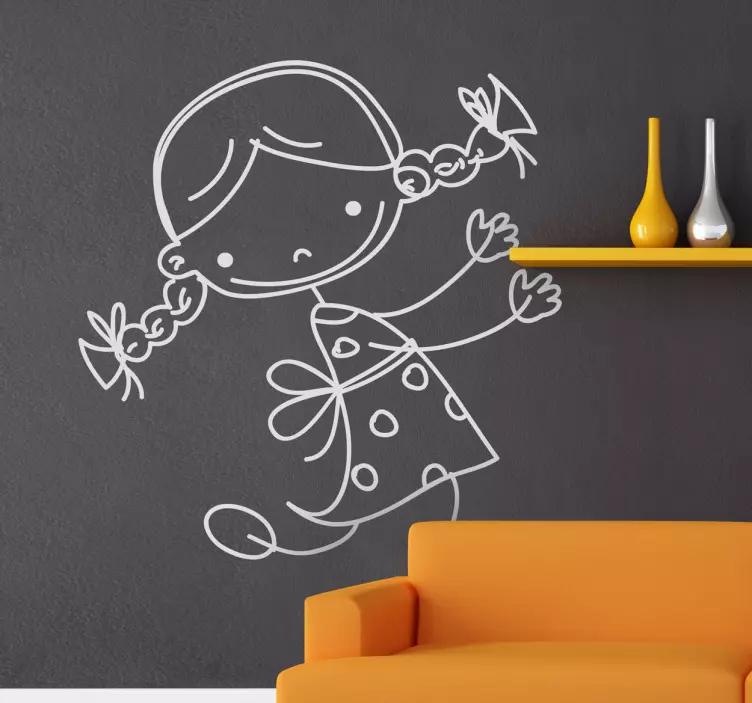 Sticker meisje vlechtjes tekening - TenStickers