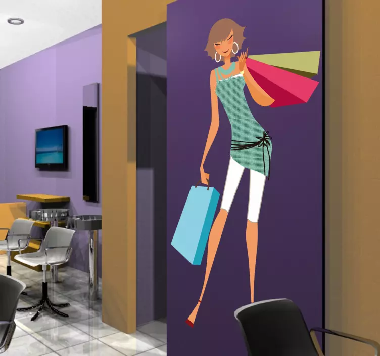 Sticker modebewuste dame shoppen - TenStickers
