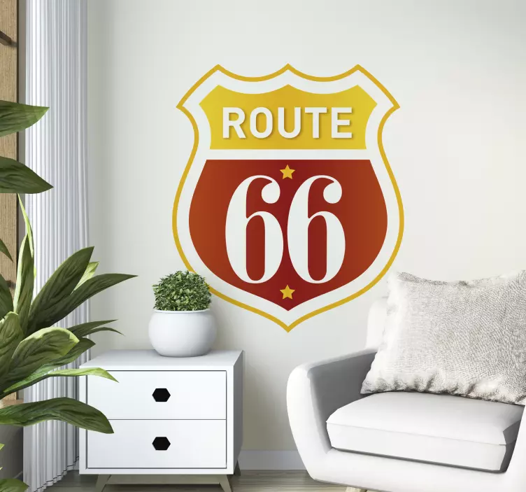 Muursticker woonkamer retro logo Route 66 - TenStickers